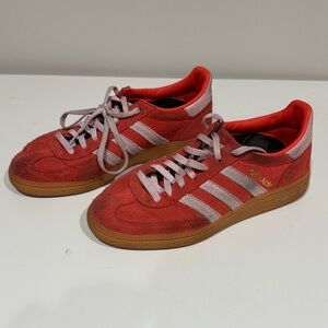 Adidas Red and White Suede Sneakers